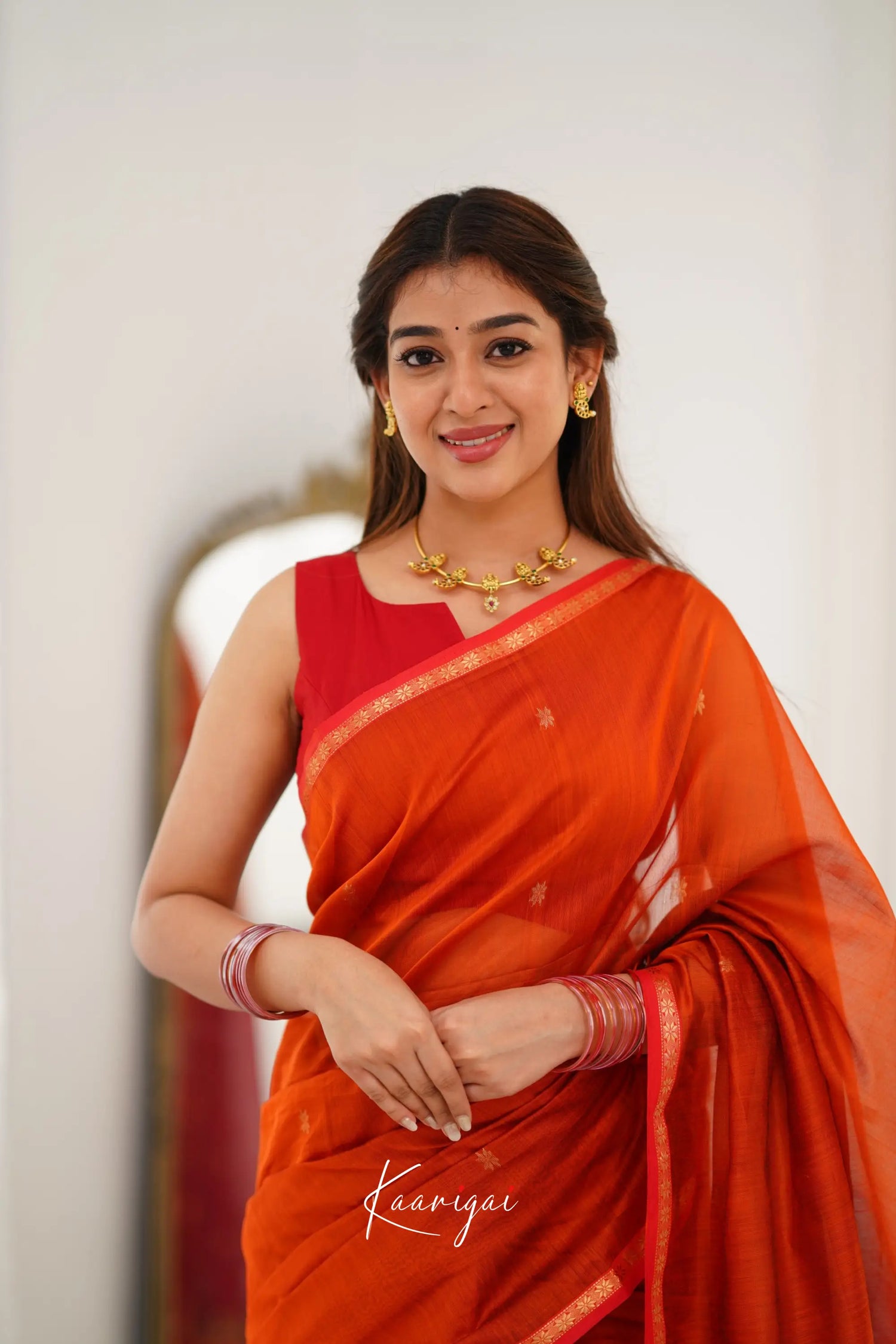 Maanvi Maheswari Silk Cotton Saree - Orange And Red Sarees