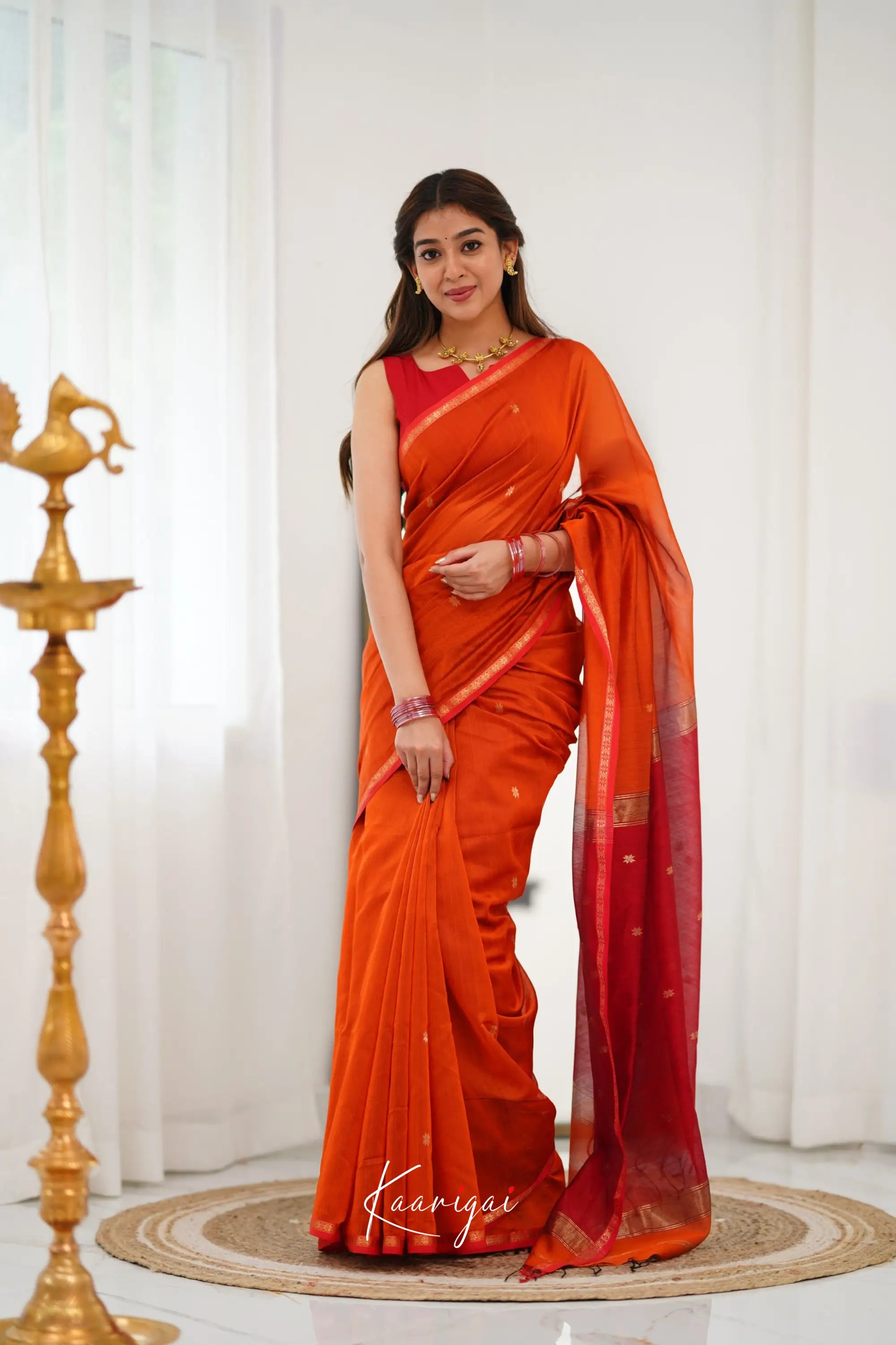 Maanvi Maheswari Silk Cotton Saree - Orange And Red Sarees