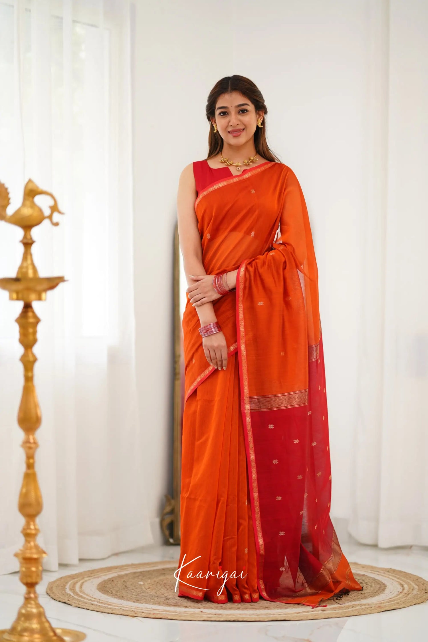 Maanvi Maheswari Silk Cotton Saree - Orange And Red Sarees