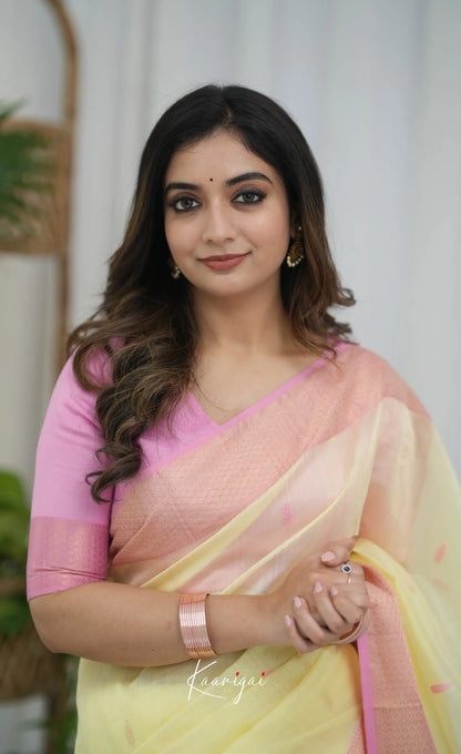 Maanvi Maheswari Silk Cotton Saree - Pastel Yellow and Pink Sarees