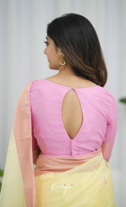 Maanvi Maheswari Silk Cotton Saree - Pastel Yellow and Pink Sarees