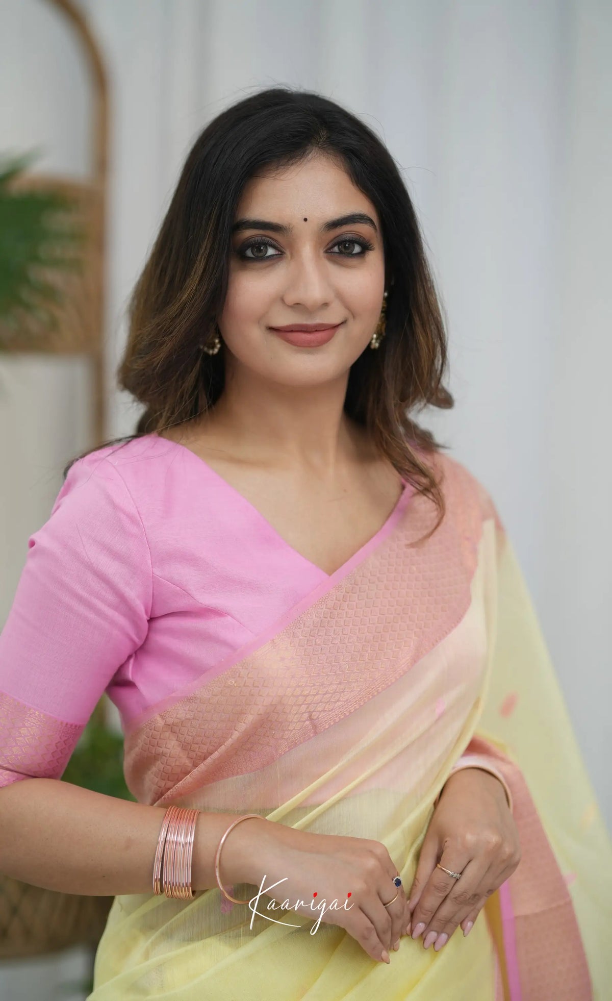 Maanvi Maheswari Silk Cotton Saree - Pastel Yellow and Pink Sarees
