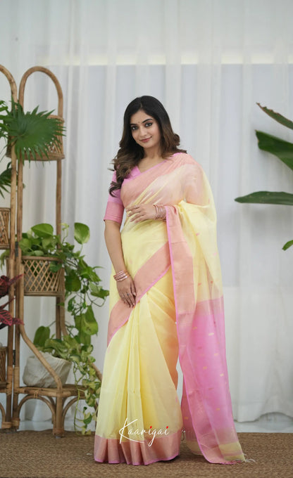 Maanvi Maheswari Silk Cotton Saree - Pastel Yellow and Pink Sarees
