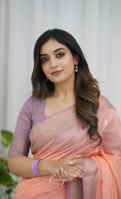 Maanvi Maheswari Silk Cotton Saree - Peach and Lavender Sarees