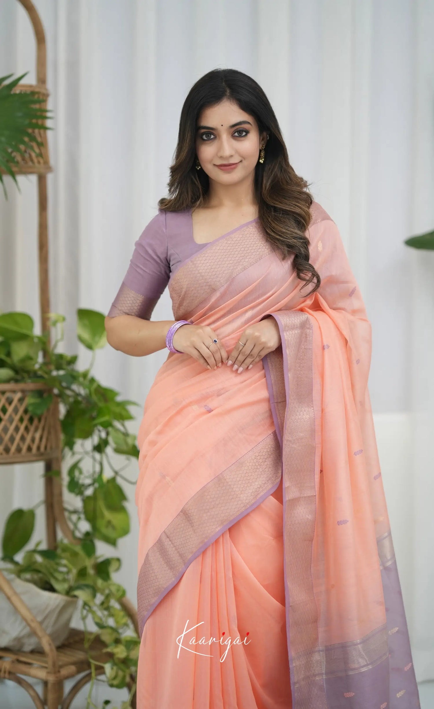 Maanvi Maheswari Silk Cotton Saree - Peach and Lavender Sarees