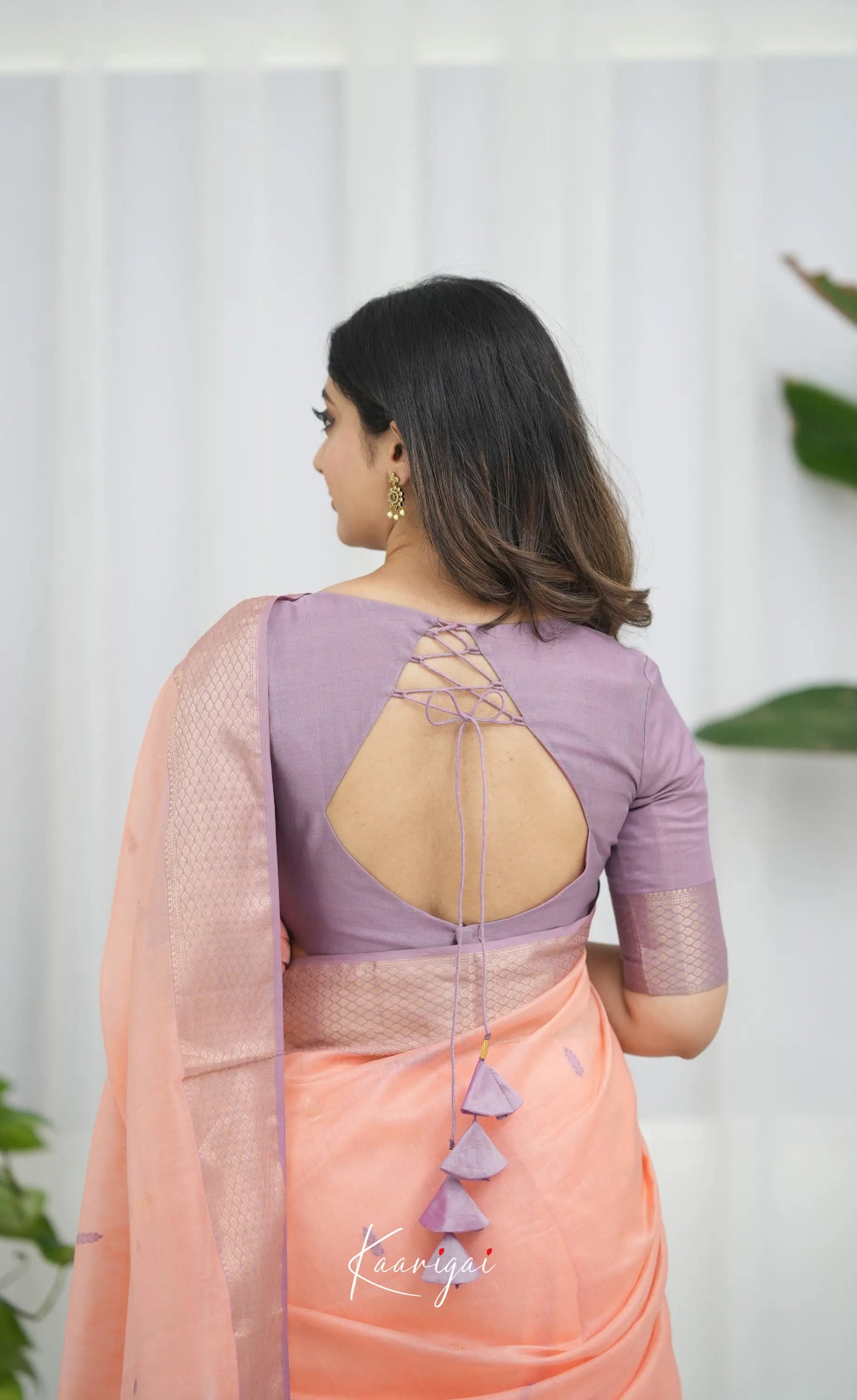 Maanvi Maheswari Silk Cotton Saree - Peach and Lavender Sarees