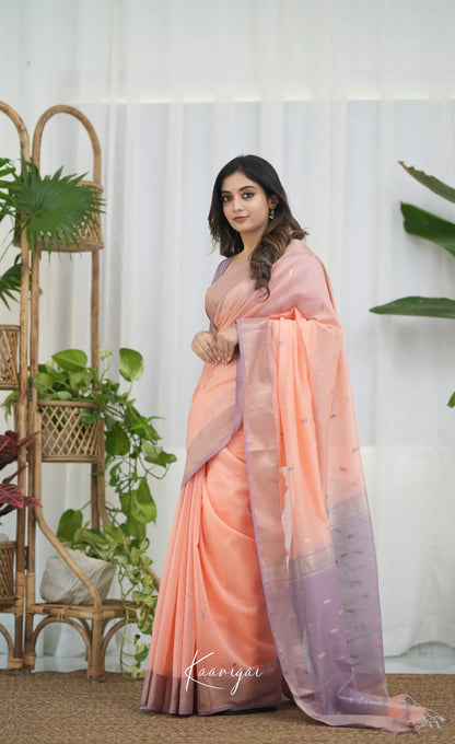 Maanvi Maheswari Silk Cotton Saree - Peach and Lavender Sarees