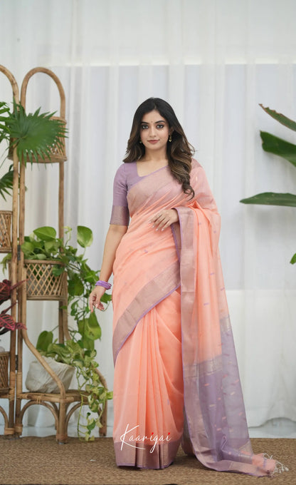 Maanvi Maheswari Silk Cotton Saree - Peach and Lavender Sarees