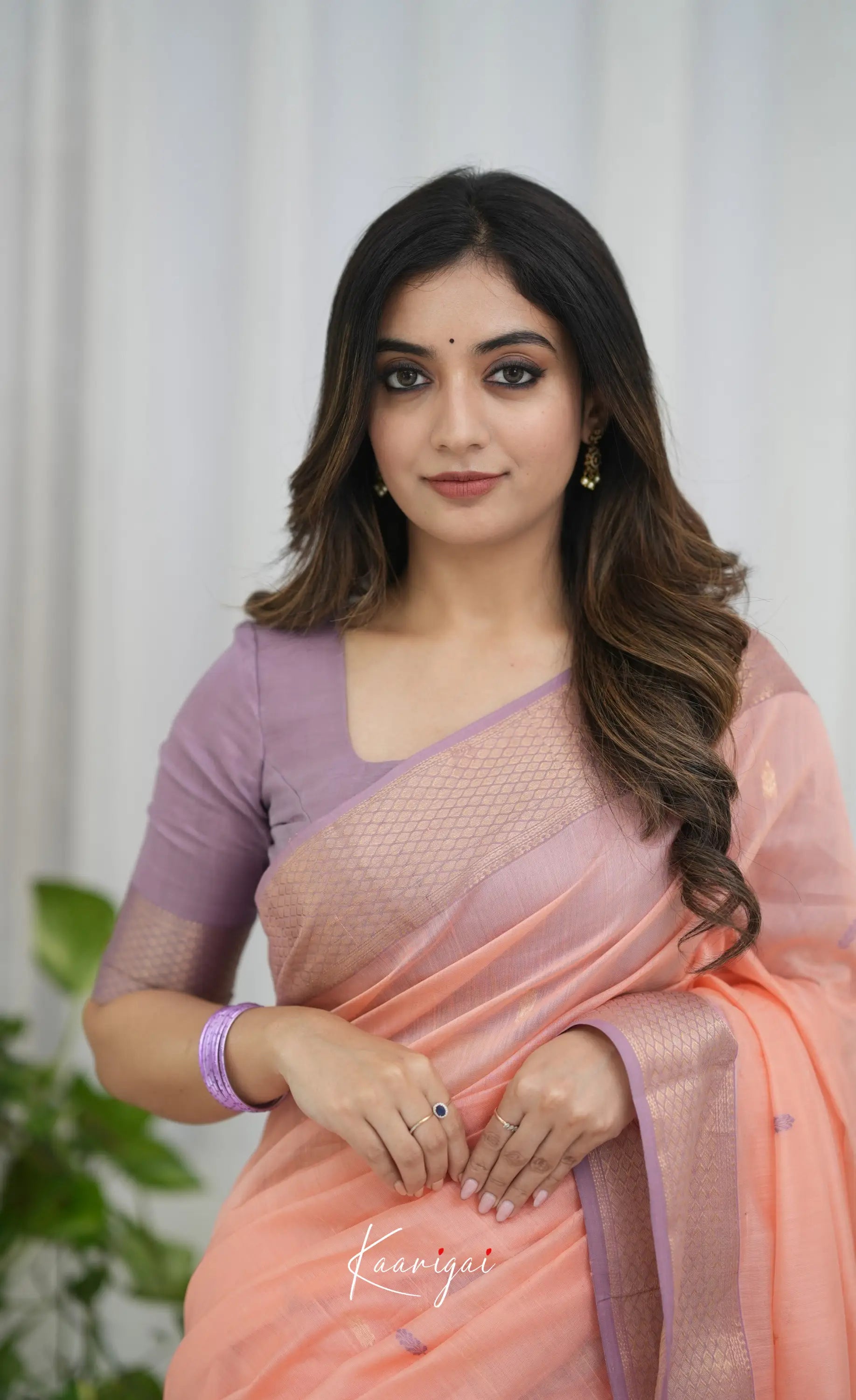 Maanvi Maheswari Silk Cotton Saree - Peach and Lavender Sarees