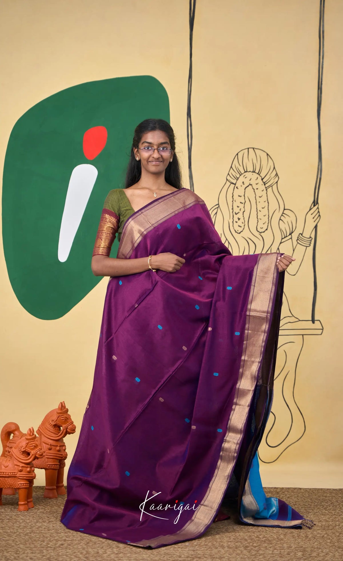 Maanvi Maheswari Silk Cotton Saree - Puple and Bright blue - Sarees