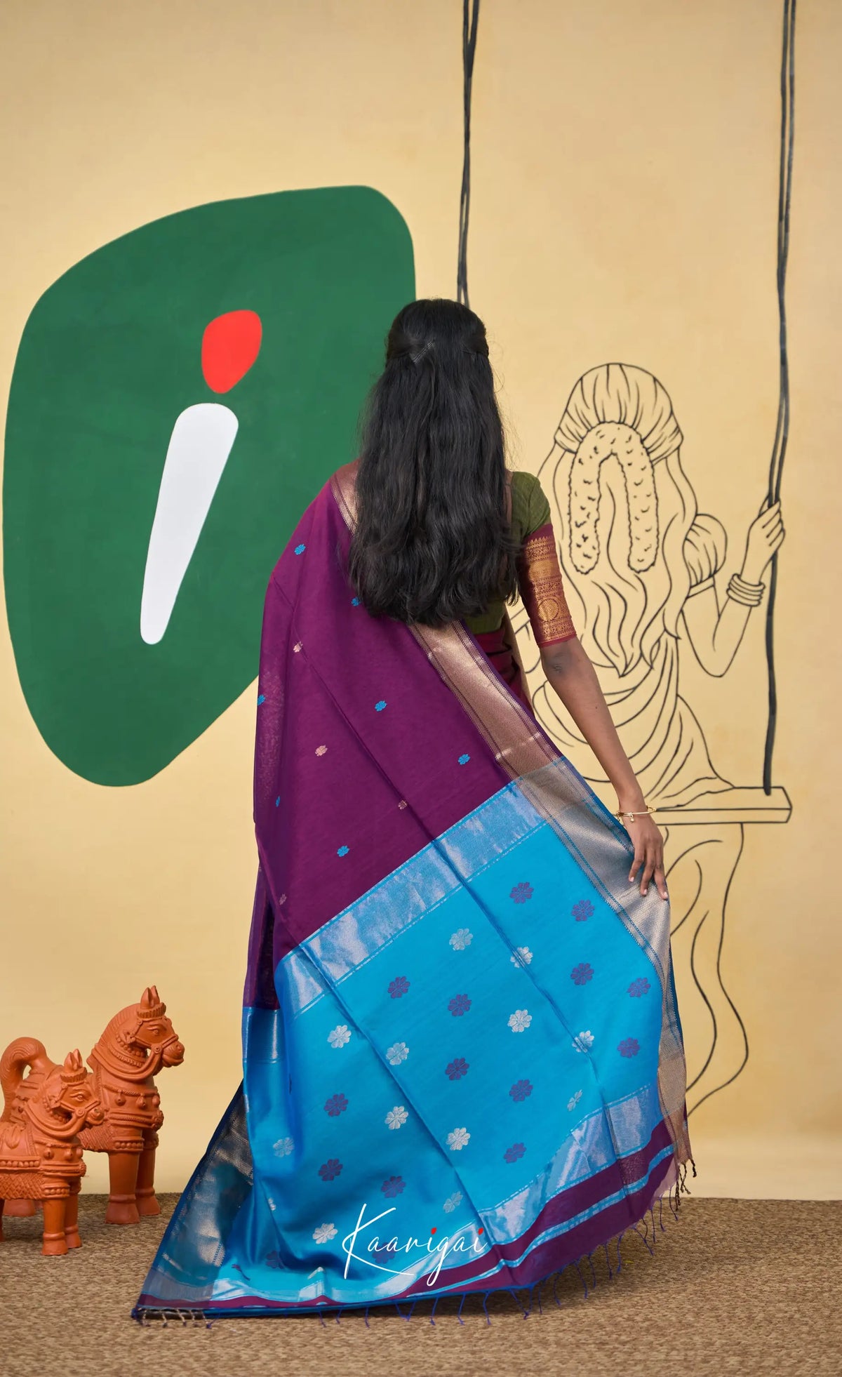 Maanvi Maheswari Silk Cotton Saree - Puple and Bright blue - Sarees