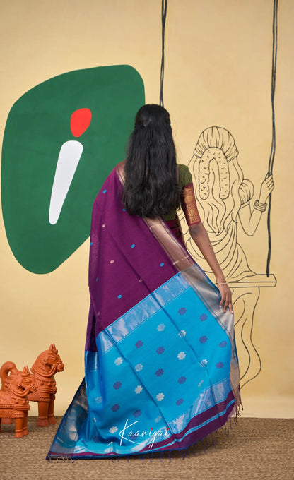 Maanvi Maheswari Silk Cotton Saree - Puple and Bright blue - Sarees
