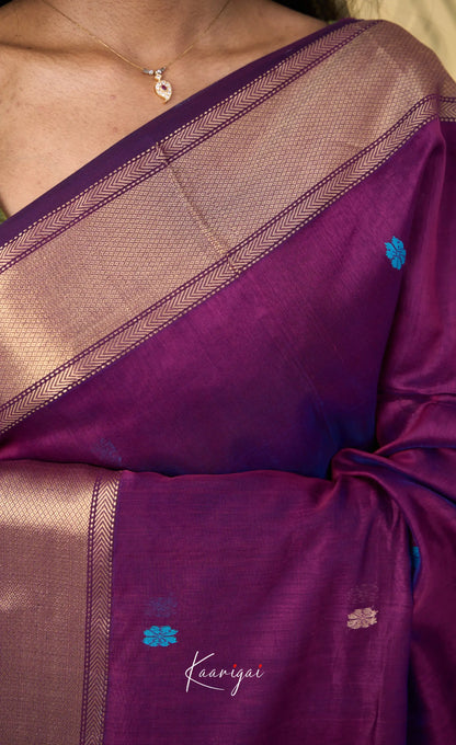 Maanvi Maheswari Silk Cotton Saree - Puple and Bright blue - Sarees
