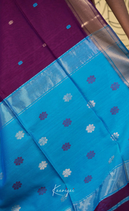 Maanvi Maheswari Silk Cotton Saree - Puple and Bright blue - Sarees