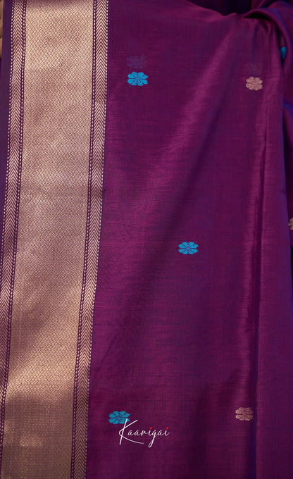 Maanvi Maheswari Silk Cotton Saree - Puple and Bright blue - Sarees