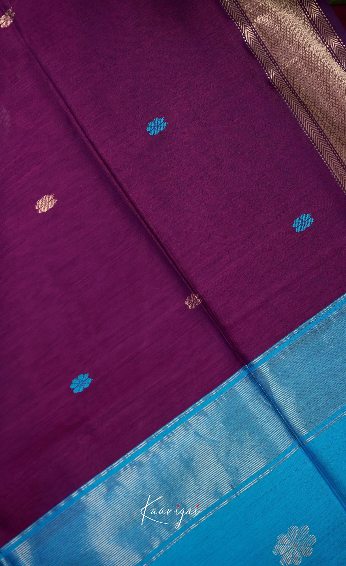 Maanvi Maheswari Silk Cotton Saree - Puple and Bright blue - Sarees