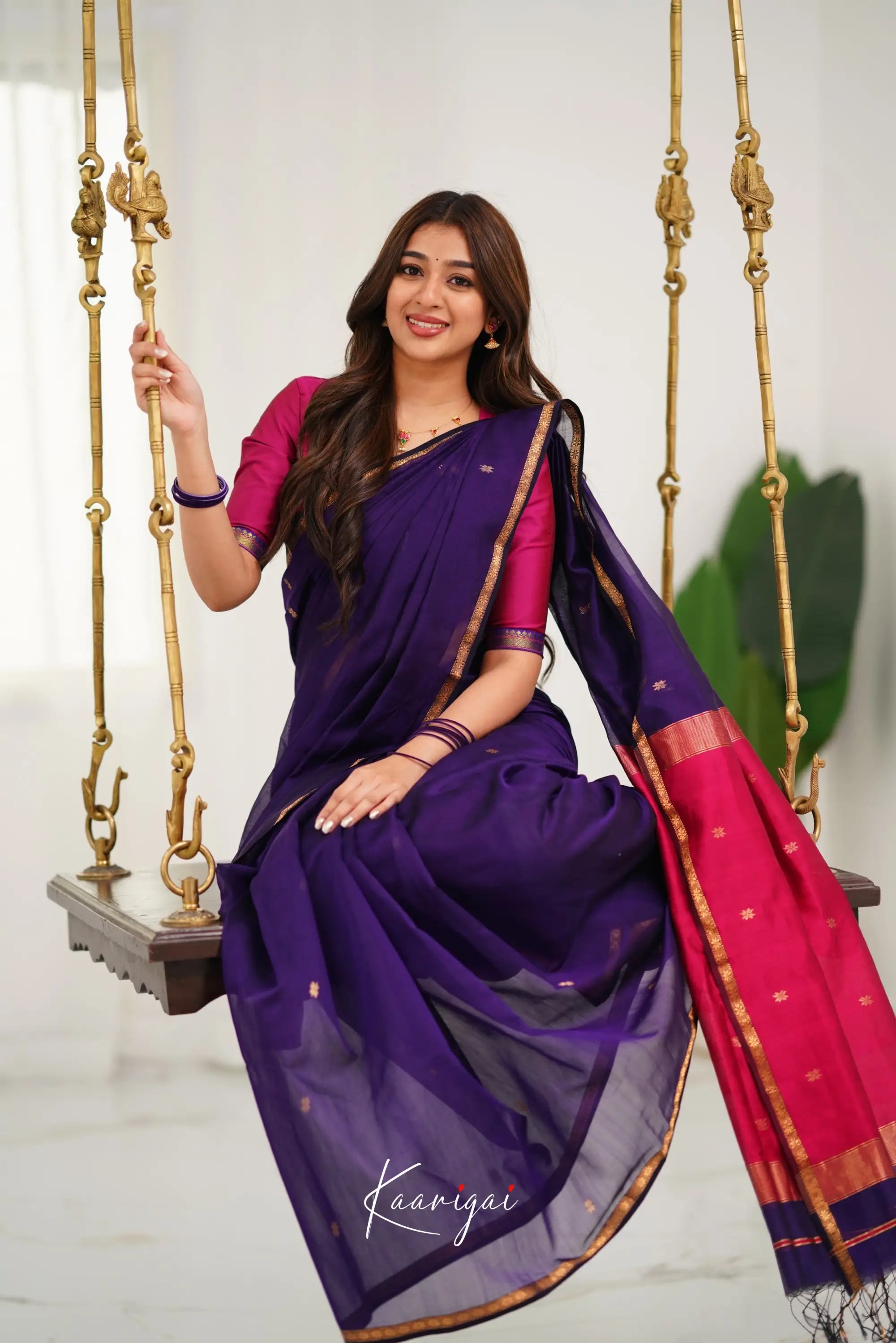 Maanvi Maheswari Silk Cotton Saree - Purple And Pink Sarees