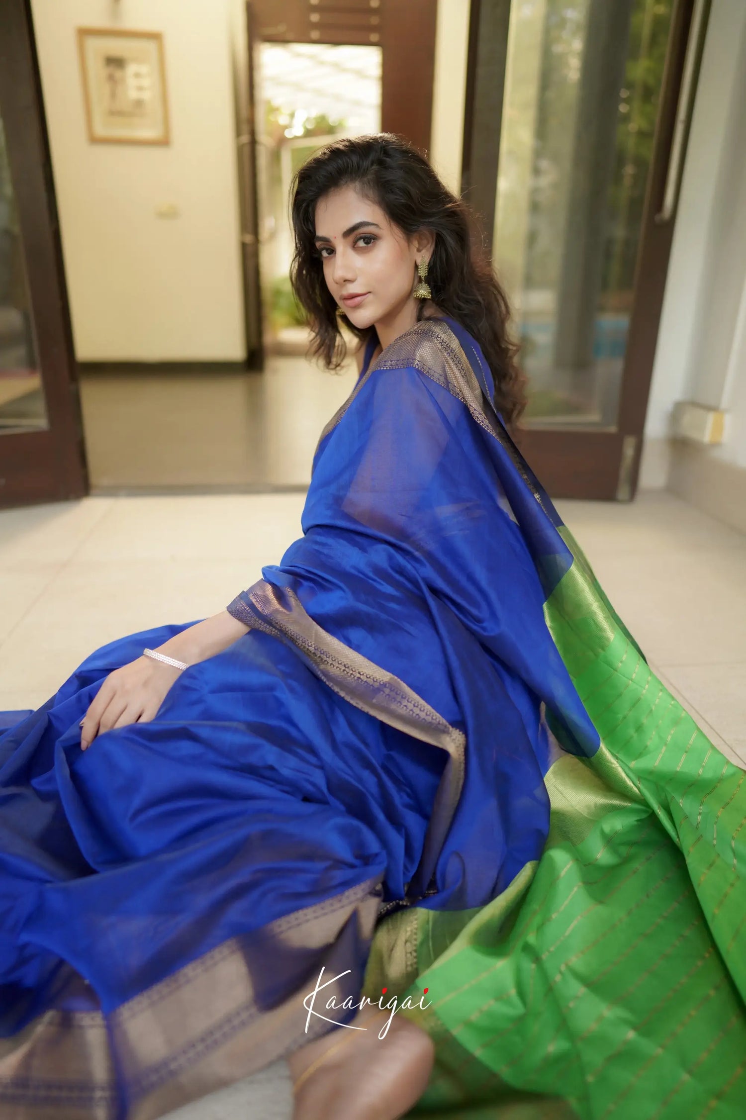 Maanvi Maheswari Silk Cotton Saree - Royal Blue And Light Green Sarees