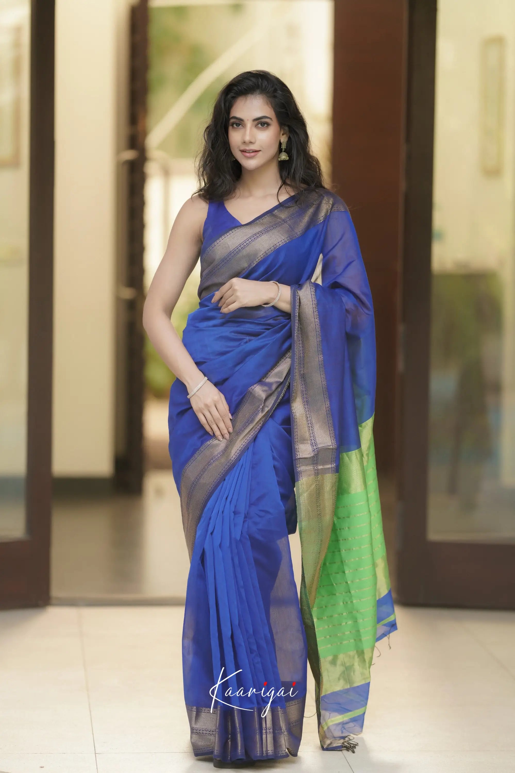 Maanvi Maheswari Silk Cotton Saree - Royal Blue And Light Green Sarees