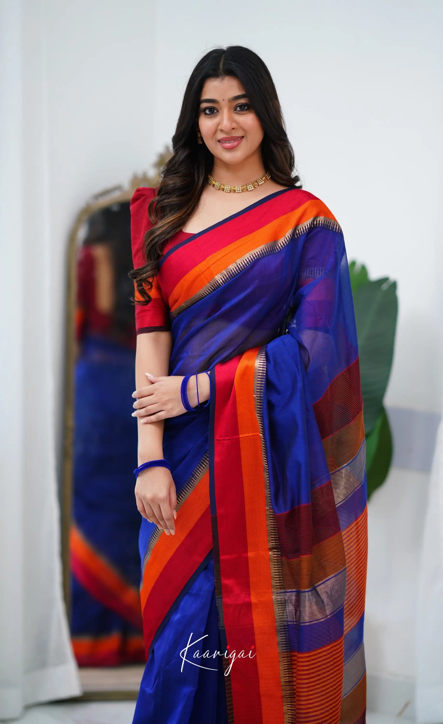 Maanvi Maheswari Silk Cotton Saree - Royal Blue And Red Sarees