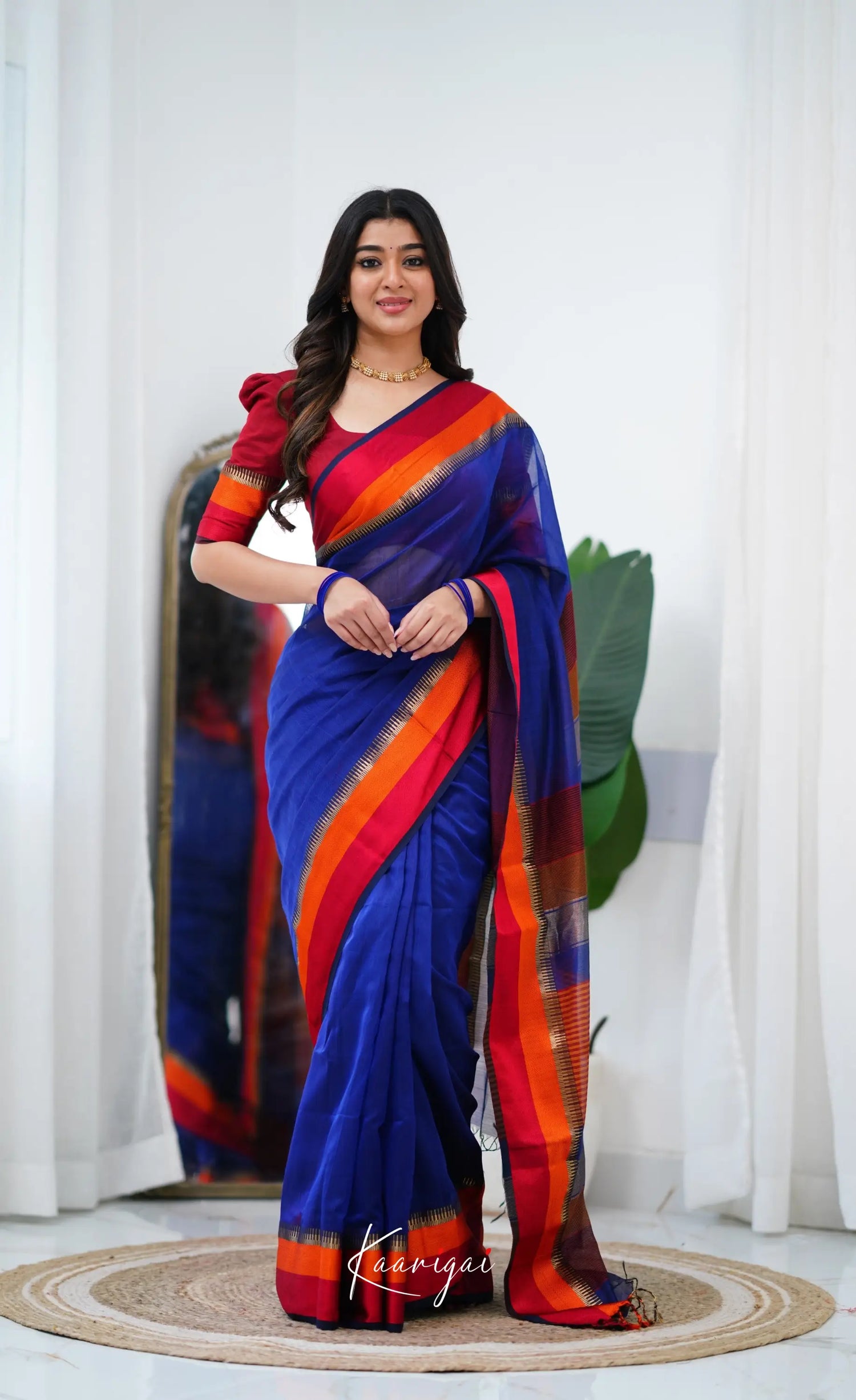 Maanvi Maheswari Silk Cotton Saree - Royal Blue And Red Sarees