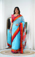 Maanvi Maheswari Silk Cotton Saree - Sky Blue And Red Sarees