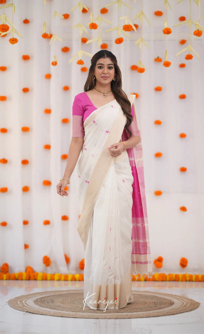 Maanvi Maheswari Silk Cotton Saree - White and Pink Sarees