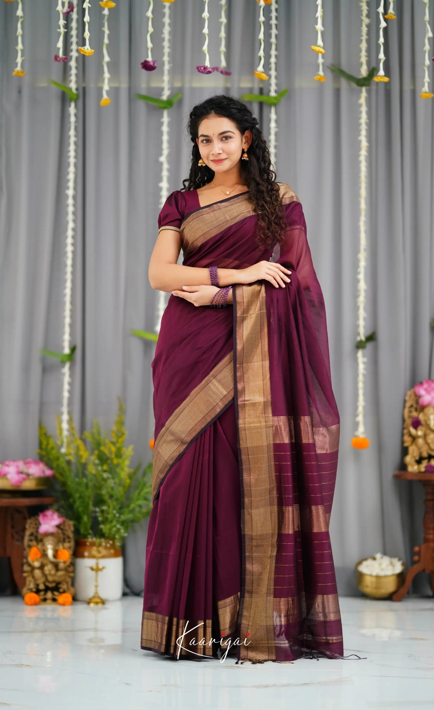 Maanvi Maheswari Silk Cotton Saree - Wine Sarees