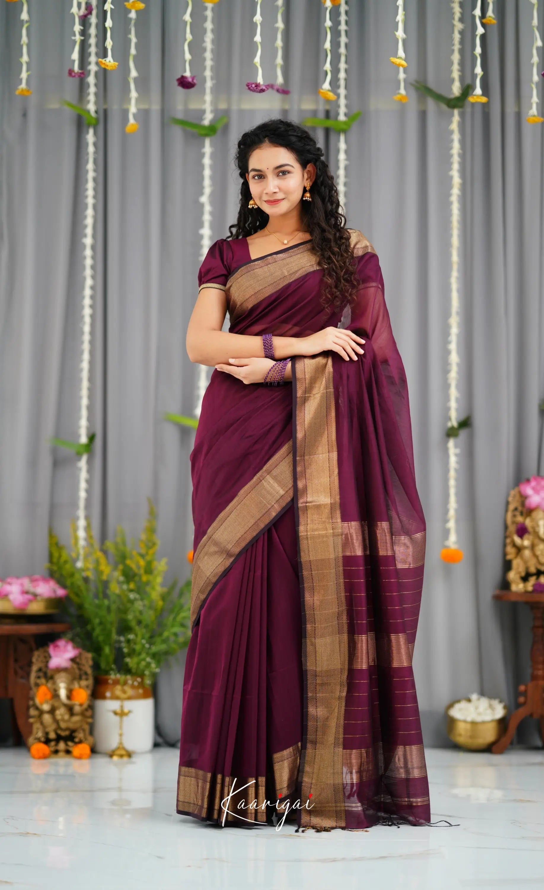 Maanvi Maheswari Silk Cotton Saree - Wine Sarees