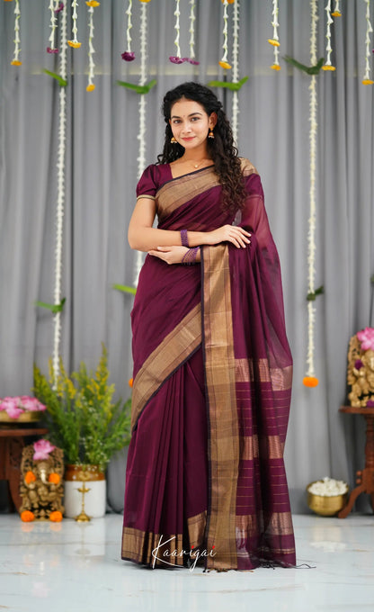 Maanvi Maheswari Silk Cotton Saree - Wine Sarees