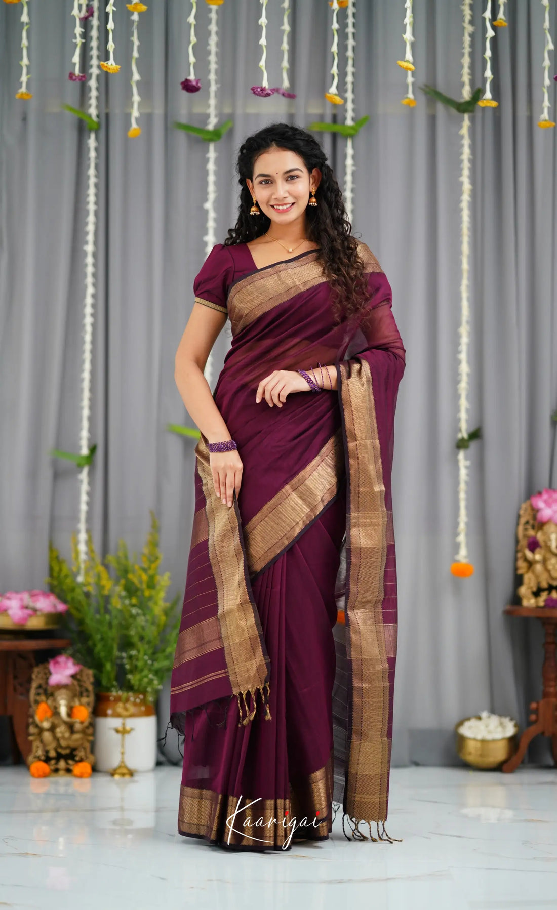 Maanvi Maheswari Silk Cotton Saree - Wine Sarees