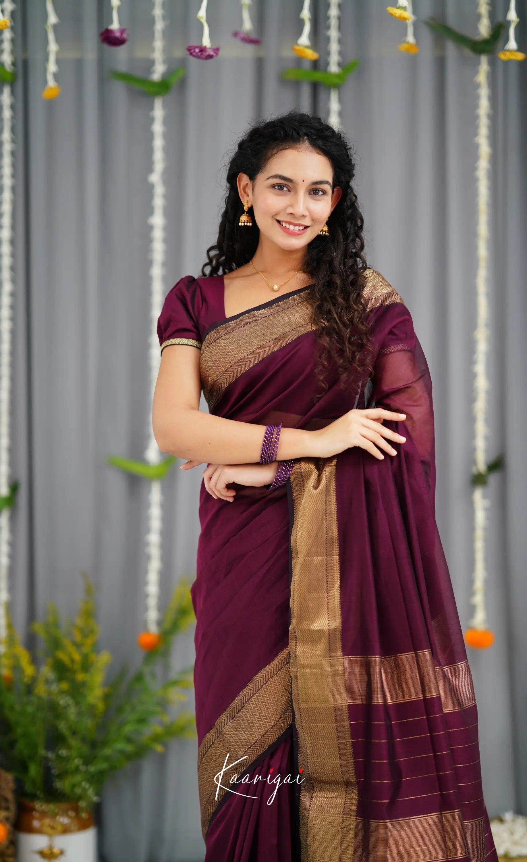 Maanvi Maheswari Silk Cotton Saree - Wine Sarees