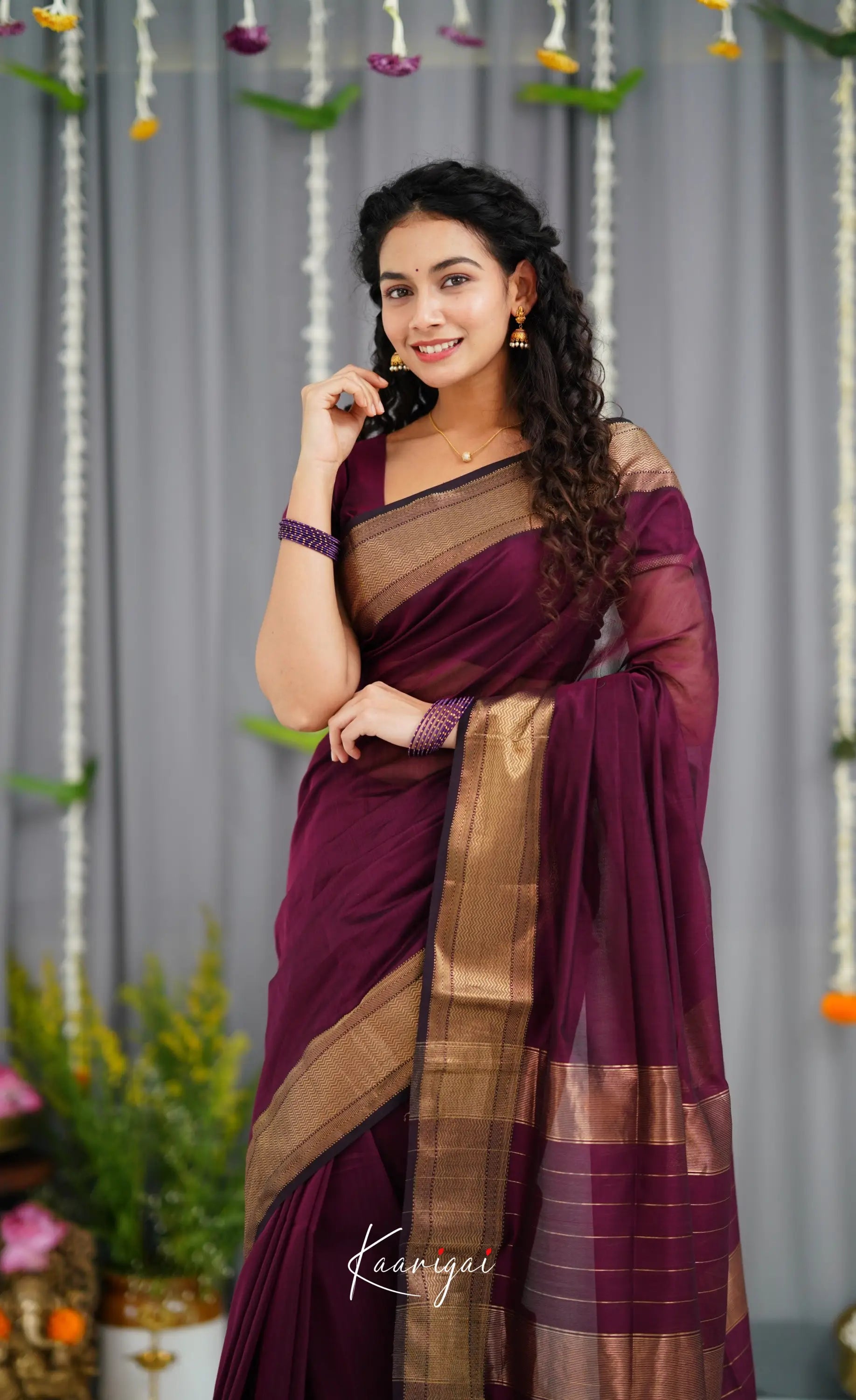 Maanvi Maheswari Silk Cotton Saree - Wine Sarees