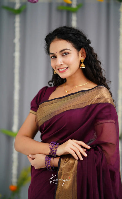 Maanvi Maheswari Silk Cotton Saree - Wine Sarees