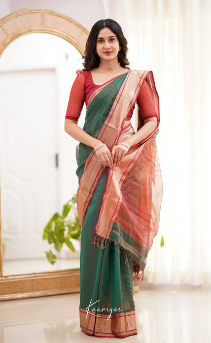 Maanvi- Shade Of Dark Green And Red Tone Sarees