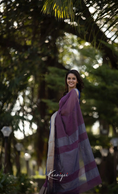 Maanvi - Shade Of Dark Purple And Blue Tone Maheshwari Silk Cotton Saree Sarees