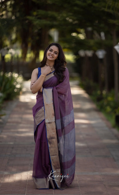 Maanvi - Shade Of Dark Purple And Blue Tone Maheshwari Silk Cotton Saree Sarees