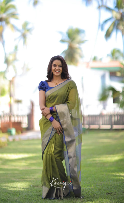 Maanvi - Shade Of Moss Green And Blue Tonemaheshwari Silk Cotton Saree Sarees