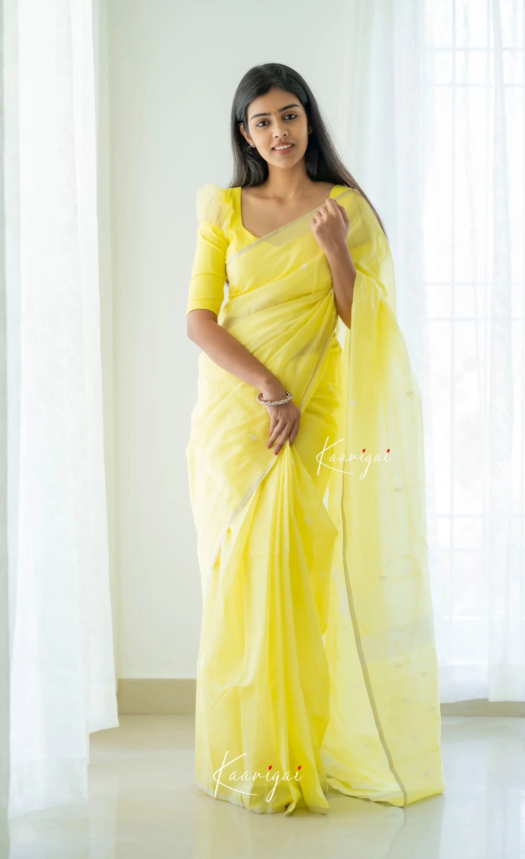 Aadrika - Yellow Pure Maheswari Silk Cotton Saree Sarees