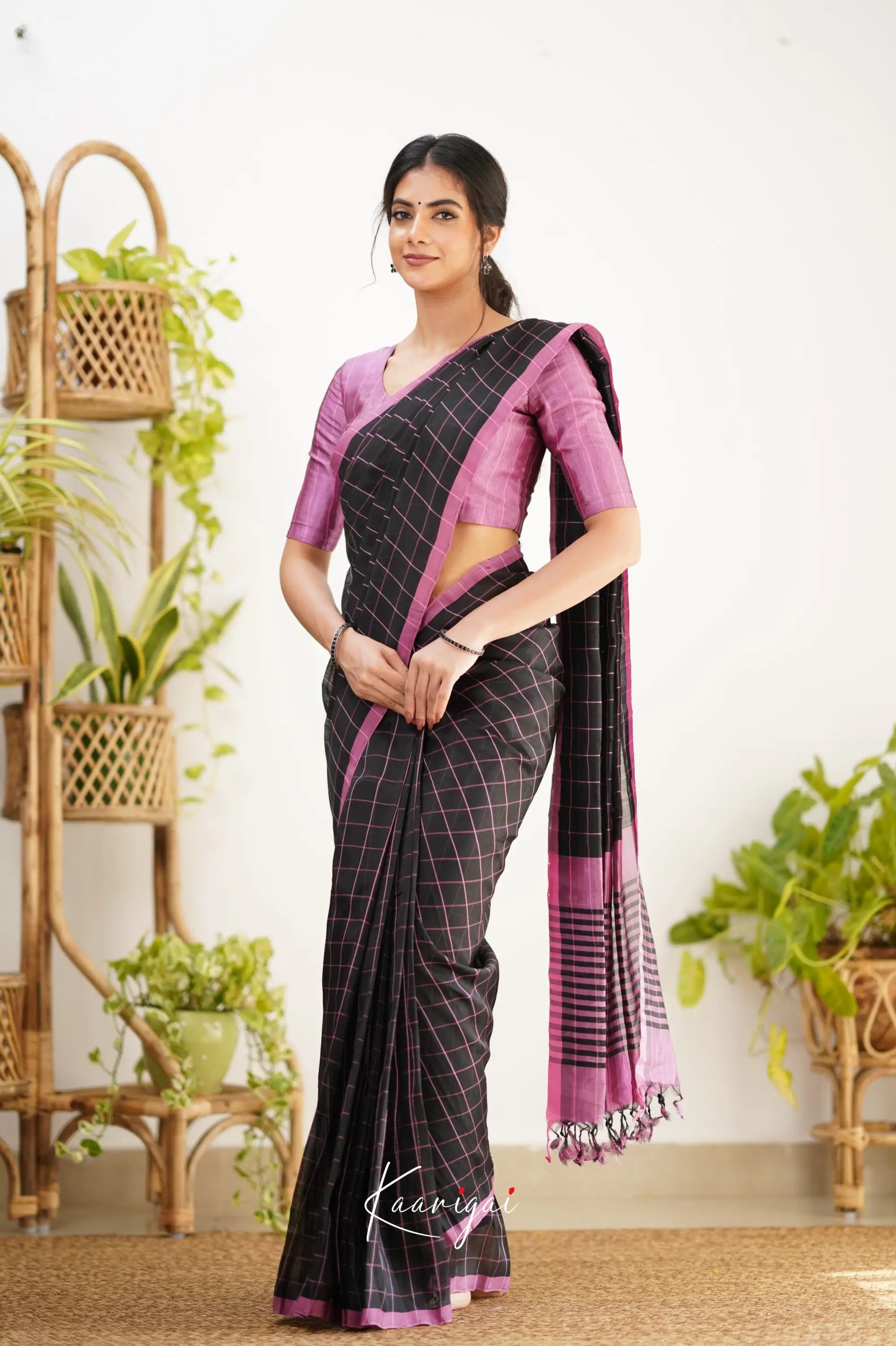 Madura Mangalagiri Saree - Black And Pink Sarees