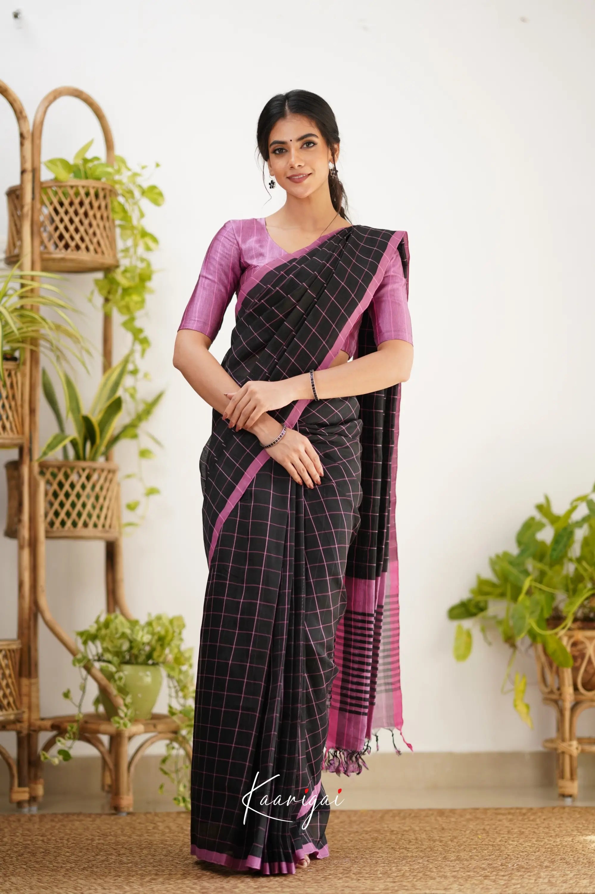 Madura Mangalagiri Saree - Black And Pink Sarees