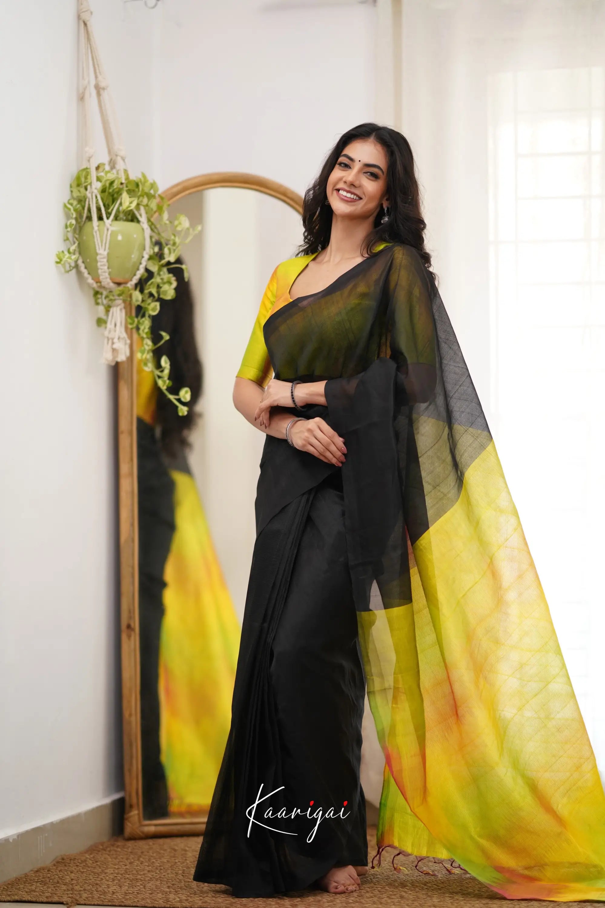 Madura Mangalagiri Saree - Black And Yellow Sarees