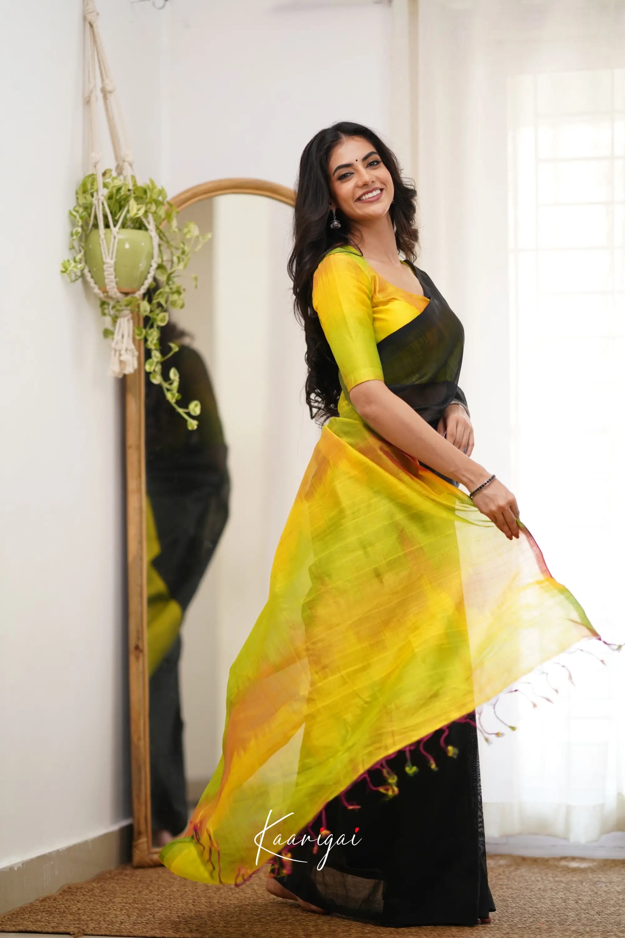 Madura Mangalagiri Saree - Black And Yellow Sarees