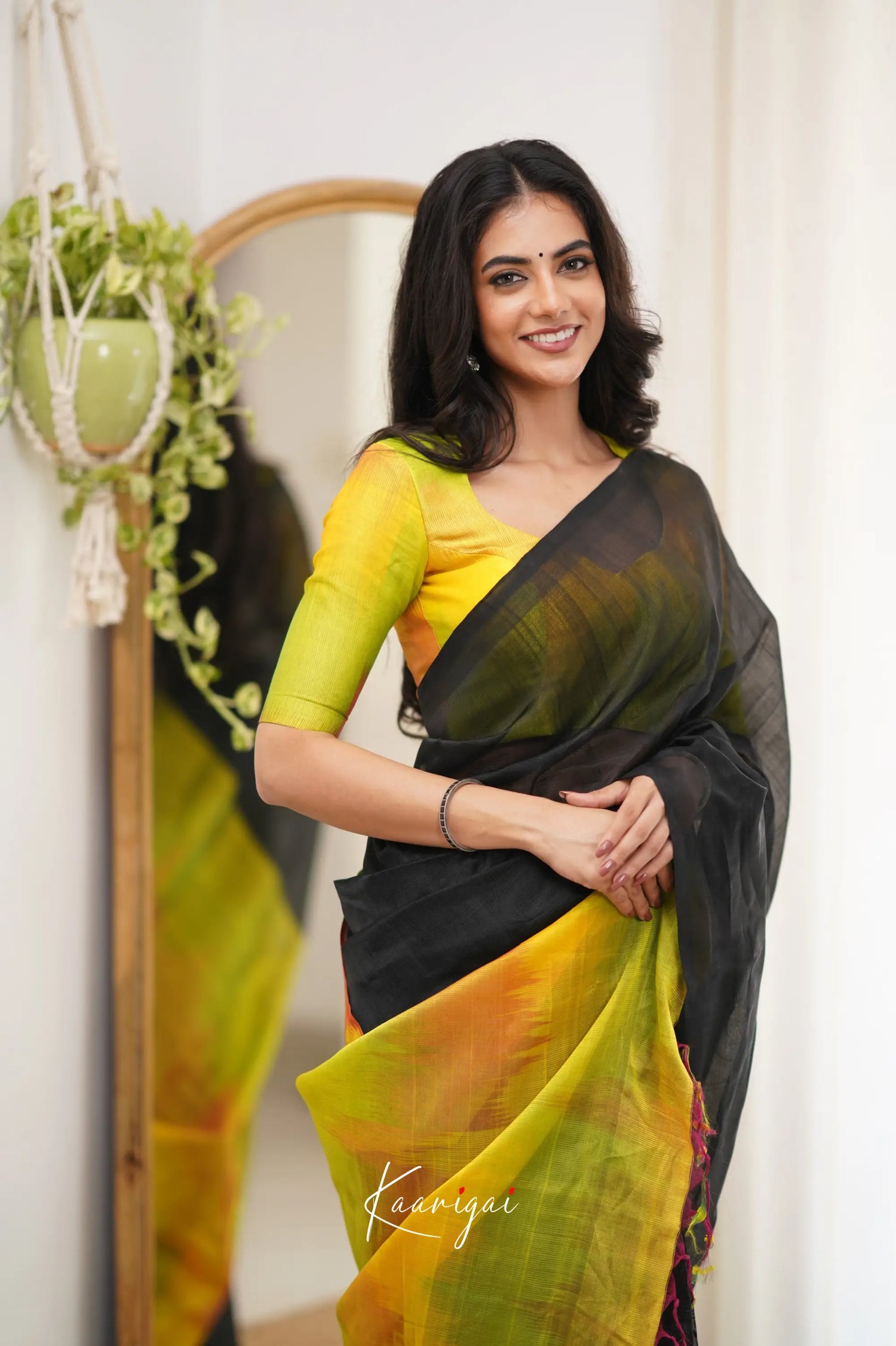 Madura Mangalagiri Saree - Black And Yellow Sarees