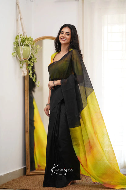 Madura Mangalagiri Saree - Black And Yellow Sarees