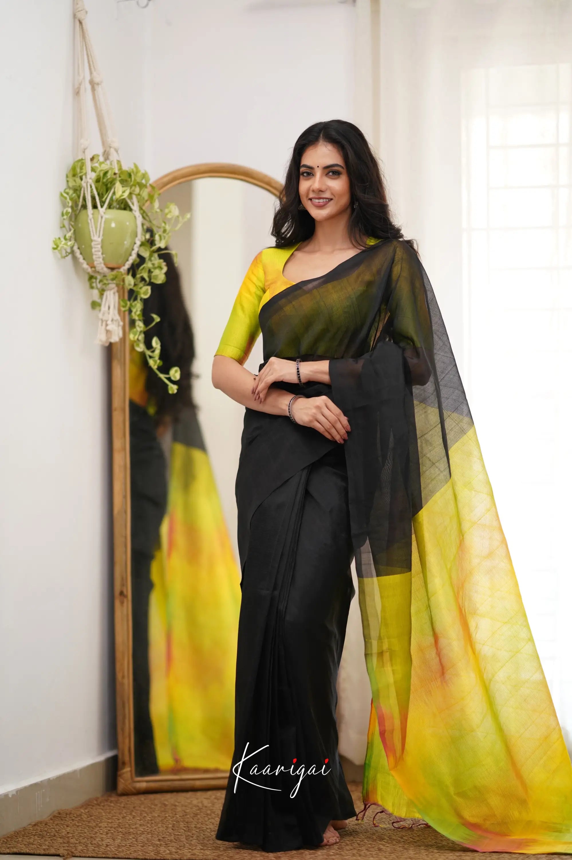 Madura Mangalagiri Saree - Black And Yellow Sarees