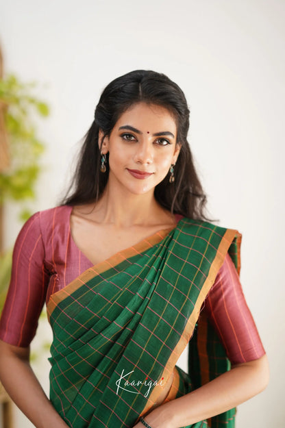 Madura Mangalagiri Saree - Bottle Green And Mauve Pink Sarees