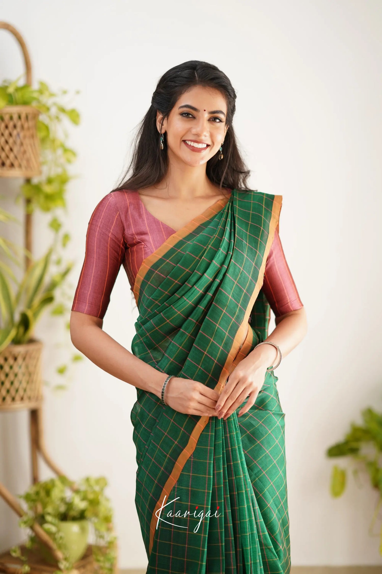 Madura Mangalagiri Saree - Bottle Green And Mauve Pink Sarees