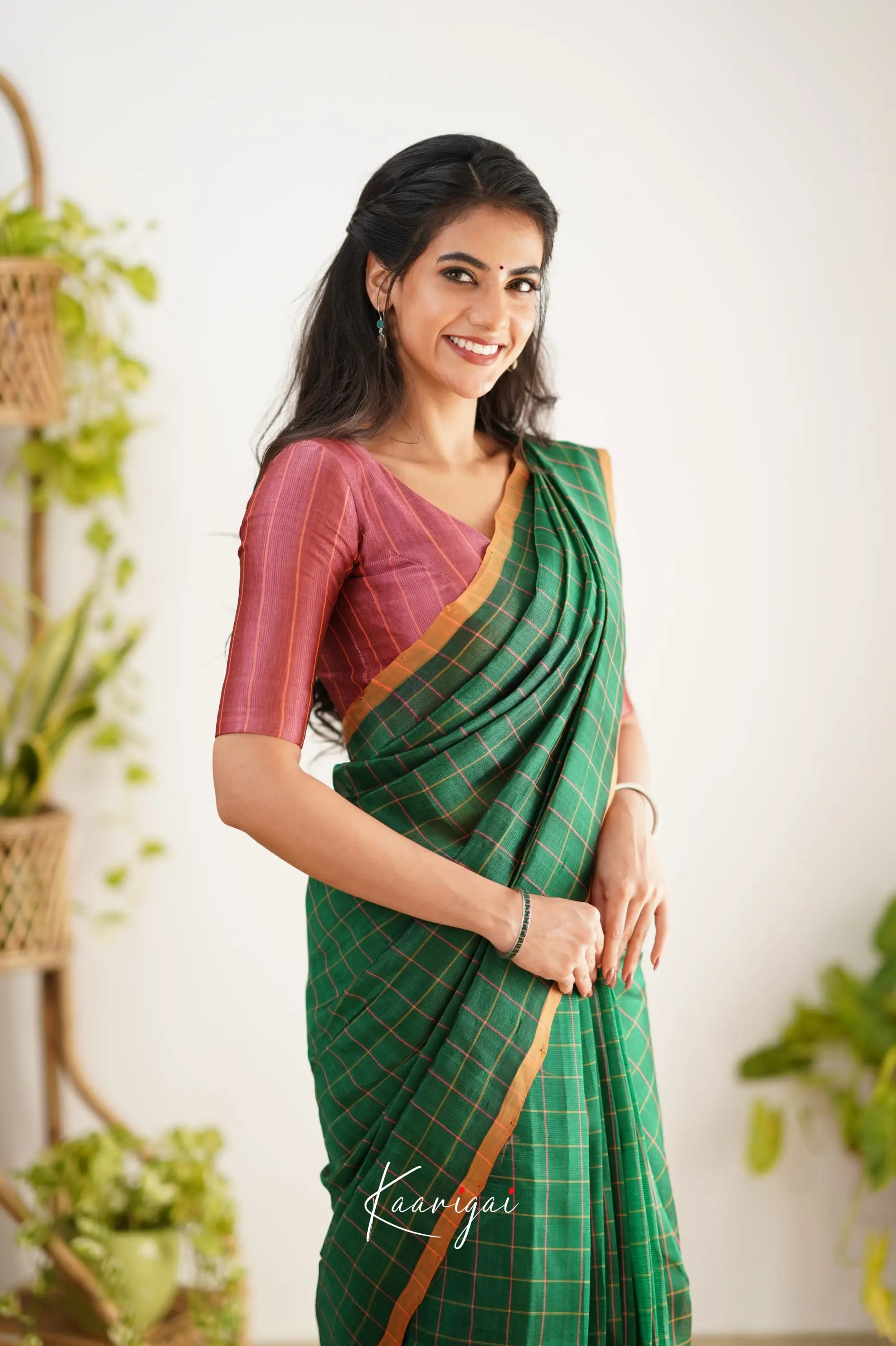 Madura Mangalagiri Saree - Bottle Green And Mauve Pink Sarees