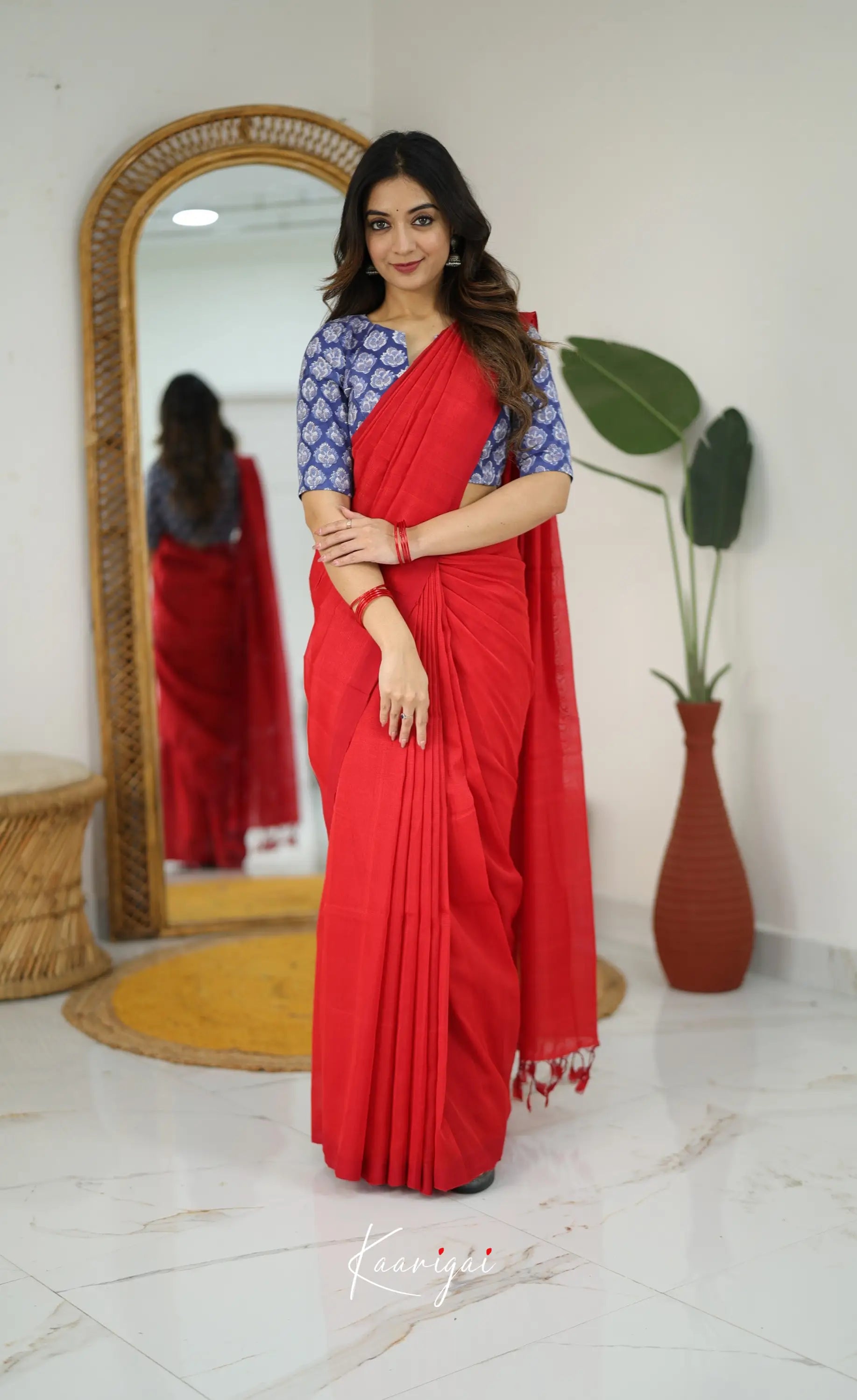 Madura Mangalagiri Saree - Bright Red - Sarees